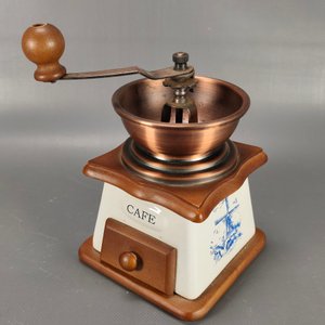 Molinillo de Café Vintage en Porcelana, Madera y Metal con Diseño Azul - imagen 2