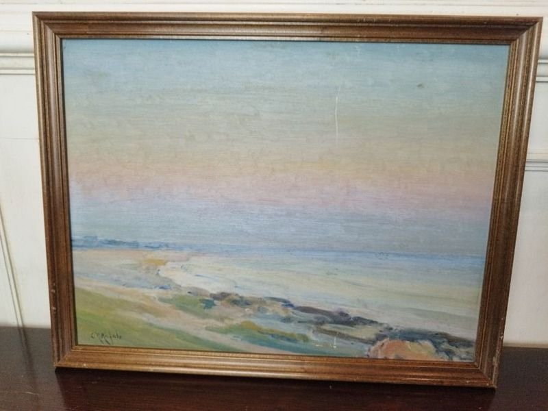 Pintura de escena marítima en óleo sobre tela