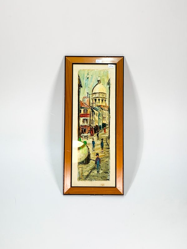 Lote anterior: Pintura óleo sobre cartón de Jroy: Calle y caserios con catedral