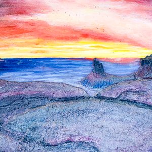 Cuadro Técnica Mixta en Relieve: Paisaje Costero Rocoso al Atardecer - imagen 2