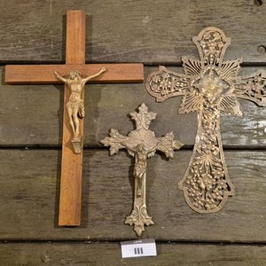 Antiguo Crucifijo Barroco de Bronce y Madera Noble - imagen 1