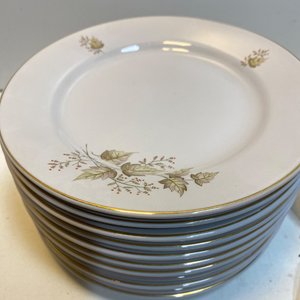 Lote Vajilla Porcelana OLMOS Hojas Doradas: Platos, Tazas y Fuentes - imagen 9