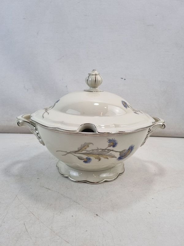 Importante Sopera Hutschenreuther Selb Bavaria Weimar Porcelana Marfil Decorado Floral y Plata