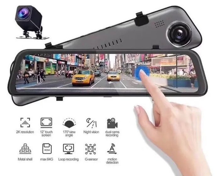 Espejo Retrovisor DVR Full HD con Doble Cámara y Pantalla Táctil