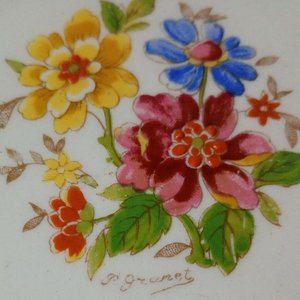 Platillo Vintage Grindley Creampetal "Chelsea Bouquet" Firmado P. Granet - imagen 2