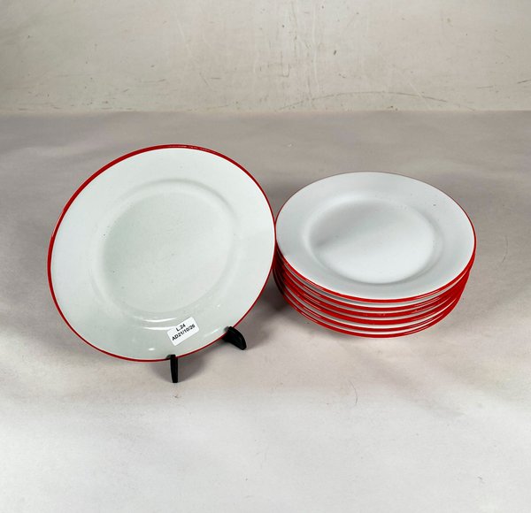 Set de 7 Platos de Porcelana Olmos con Borde Rojo - imagen 1