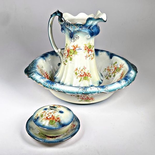 Juego de Lavatorio de Loza Staffordshire con Decoración Floral - imagen 1