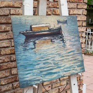 Pintura al óleo "Barcos en el Puerto" de Aldo Curto - imagen 2