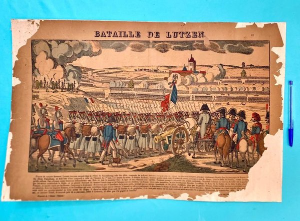 Lámina Antigua Francesa "Bataille de Lützen" - Imagerie Pellerin Siglo XIX - imagen 1