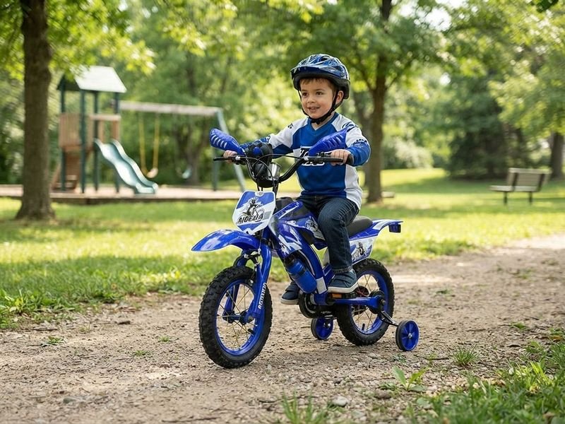 Bicicleta Infantil Estilo Moto Rodado 16 Azul con Acelerador Sonoro