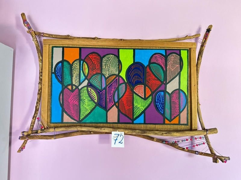 CUADRO DE PARED ARTESANAL Y PERCHERO RUSTICO DE MADERA - imagen 3