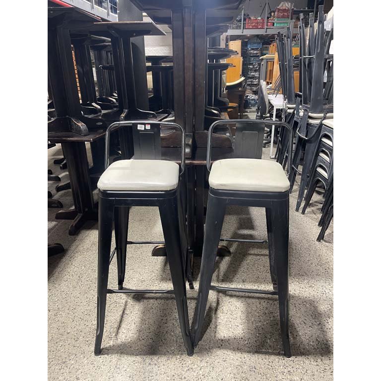 Par de Taburetes Altos de Metal con Respaldo y Asiento Tapizado