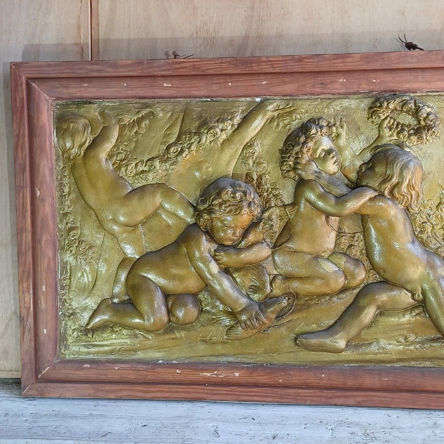 Panel de yeso en relieve patinado y enmarcado - imagen 3
