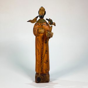 Talla Religiosa de San Francisco de Asís en Madera con Bastón y Palomas - imagen 1