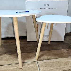 Juego de 2 Mesas Auxiliares Nido Estilo Nórdico, Laqueadas Blancas - imagen 3
