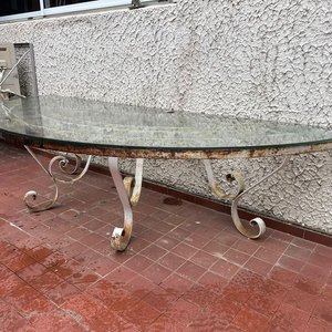 Mesa Antigua de Reja con Vidrio y Diseño de Hojas - imagen 2