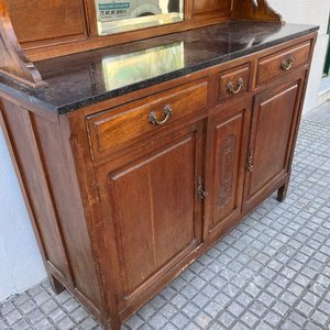 Alacena Antigua de Roble con Alzada Desmontable y Tapa de Mármol - imagen 5