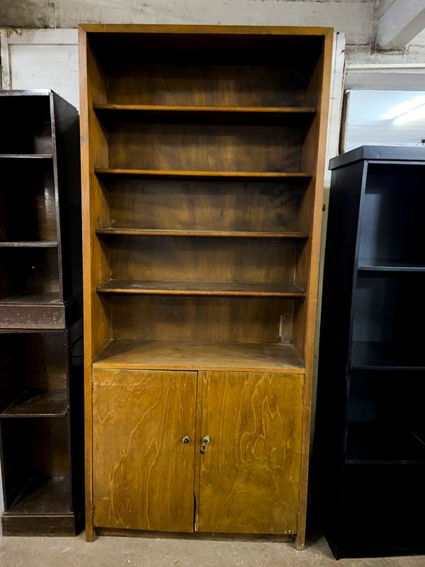Estantería de madera con puertas inferiores