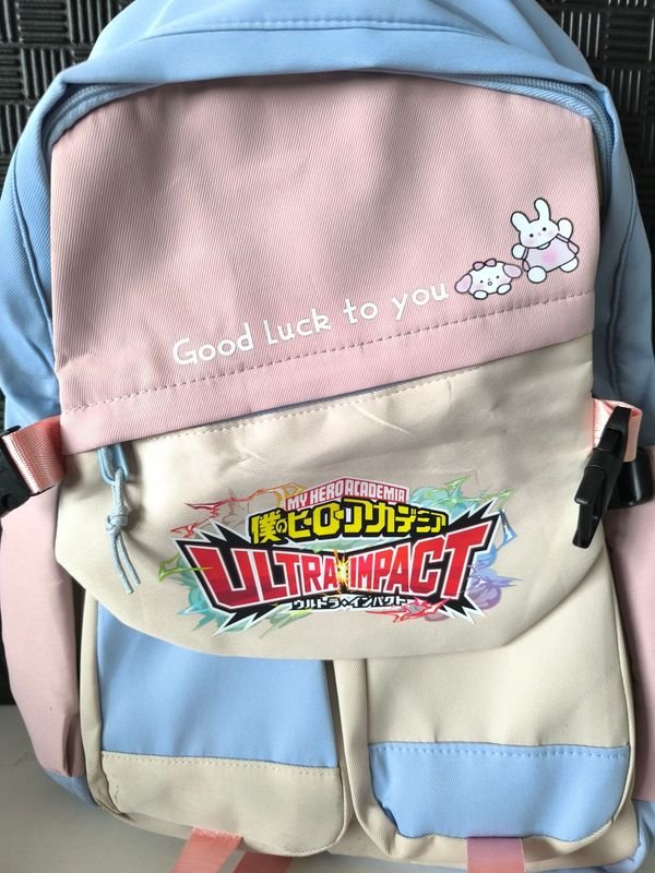 Mochila Escolar Estilo Casual My Hero Academia Ultra Impact Azul Rosa Beige