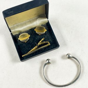 Conjunto de Joyería para Hombre: Pulsera, Gemelos y Traba Corbata Dorados - imagen 2