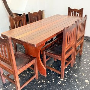 Mesa de Comedor de Madera Maciza con 6 Sillas Estilo Rústico - imagen 6