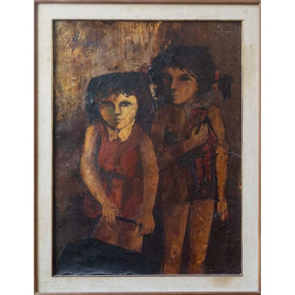 Pintura de niños en tela craquelada