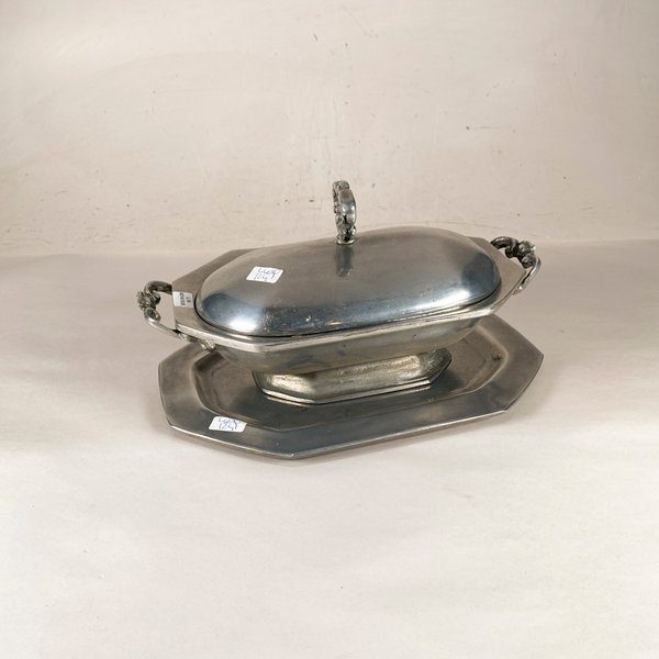 Bandeja y Fuente Oval con Tapa en Peltre - imagen 1