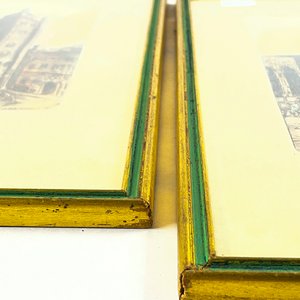 Par de Grabados a Color de Arquitectura Italiana, Marco Dorado y Verde - imagen 4