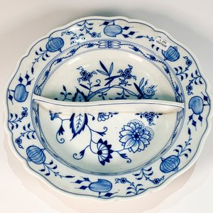 Copetinero de Porcelana Meissen Blanco con Flores Azules - Diámetro 31 cm - imagen 3