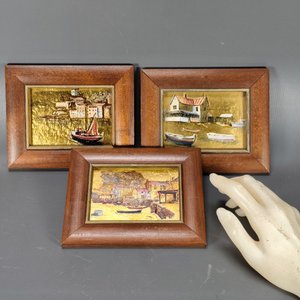 Lote de 3 Cuadros Marinas con Fondo Dorado - imagen 2