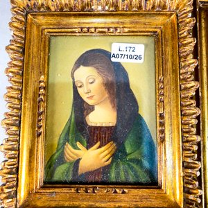 Lote de 3 piezas: 2 cuadros religiosos y espejo oval chico - imagen 3