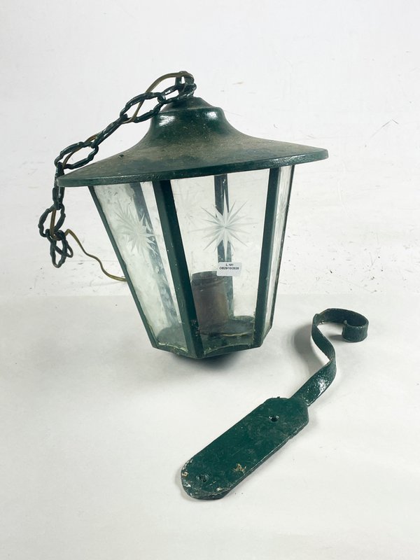 Farol Verde de Chapa con Vidrio Grabado - 31 cm - imagen 1