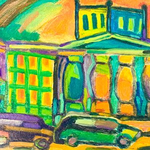 Cuadro Óleo "Palacio Legislativo" Multicolor con Autos - imagen 2