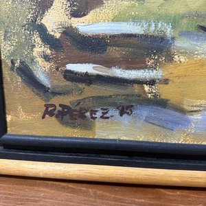 Oleo sobre Tela: Paisaje con Barrancas y Vegetación Firmado R. Pérez '95 - imagen 2