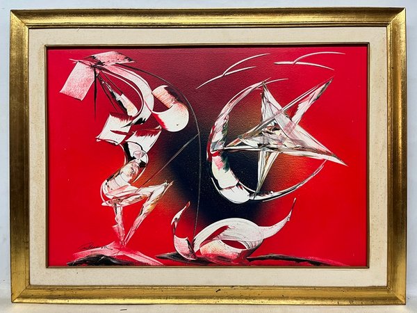 Lote siguiente: Pintura abstracta en tela, firma ilegible