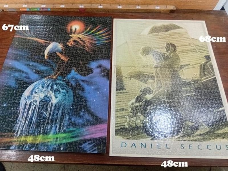 Par de Puzzles Completos Plastificados: Águila y Escena Clásica
