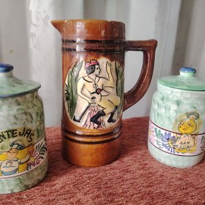 Jarra y Dos Tarros de Cerámica con Dibujos - imagen 1