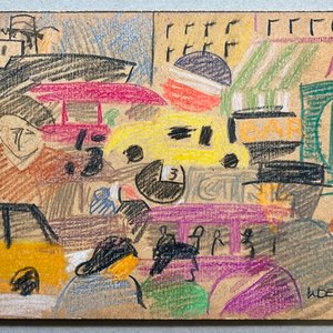 Dibujo "Escena de Ciudad" de Walter Deliotti, Lápiz Color sobre Cartón - imagen 2