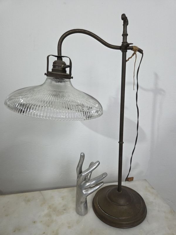 Lámpara de mesa en bronce regulable con tulipa - imagen 5