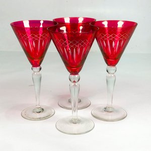 Juego de 4 Copas de Cristal Tallado Rojo 17 cm - imagen 2
