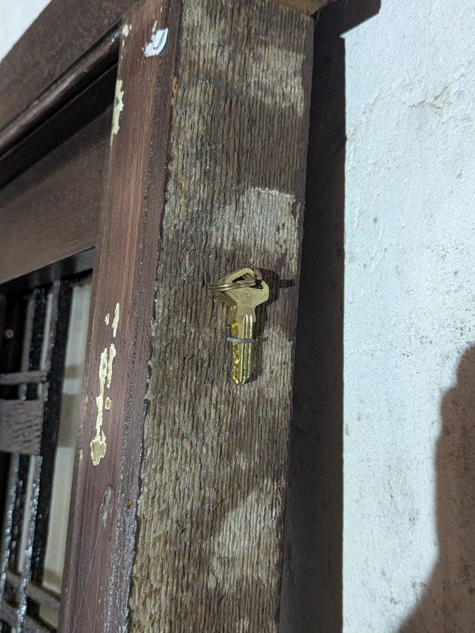 Puerta de frente antigua en cedro con reja y marco de pinotea - imagen 5