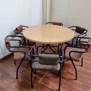 Juego de Comedor Retro: Mesa Redonda y 6 Sillas con Estructura de Hierro y Tapizado Jacquard - imagen 3