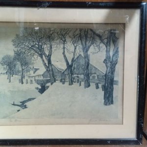 grabado enmarcado que representa un paisaje rural invernal - imagen 2