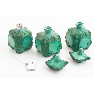 Set de Tocador Cristal Checoslovaco Verde Estilo Malakita - imagen 3