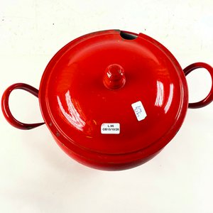 Sopera Esmaltada Roja Antigua con Tapa y Asas - imagen 2
