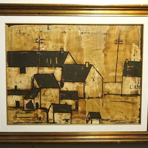 Pintura "Techos" de Jorge Ruano, Acrílico sobre Lienzo Firmado y Fechado 1979 - imagen 2