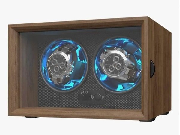Bobinadora de Lujo para 2 Relojes Automáticos con Luz LED Azul