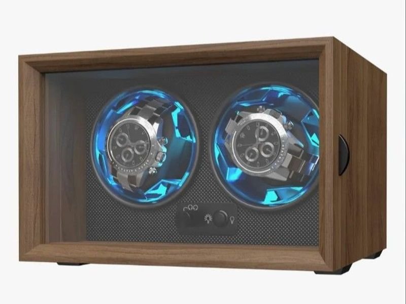 Bobinadora de Lujo para 2 Relojes Automáticos con Luz LED Azul