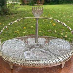 plato dividido o copetinero en cristal mayell de 30 cm con tenedor soporte en acero inox. Alhajeros en cristal con diferentes figuras en su interior (5 piezas) - imagen 3