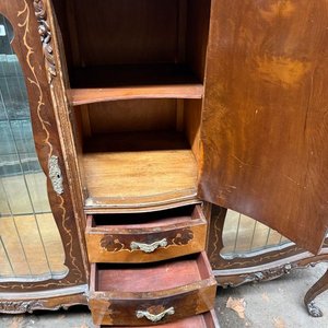 Cristalero Antiguo de Madera Maciza con Marqueterie y Vidrio - imagen 6